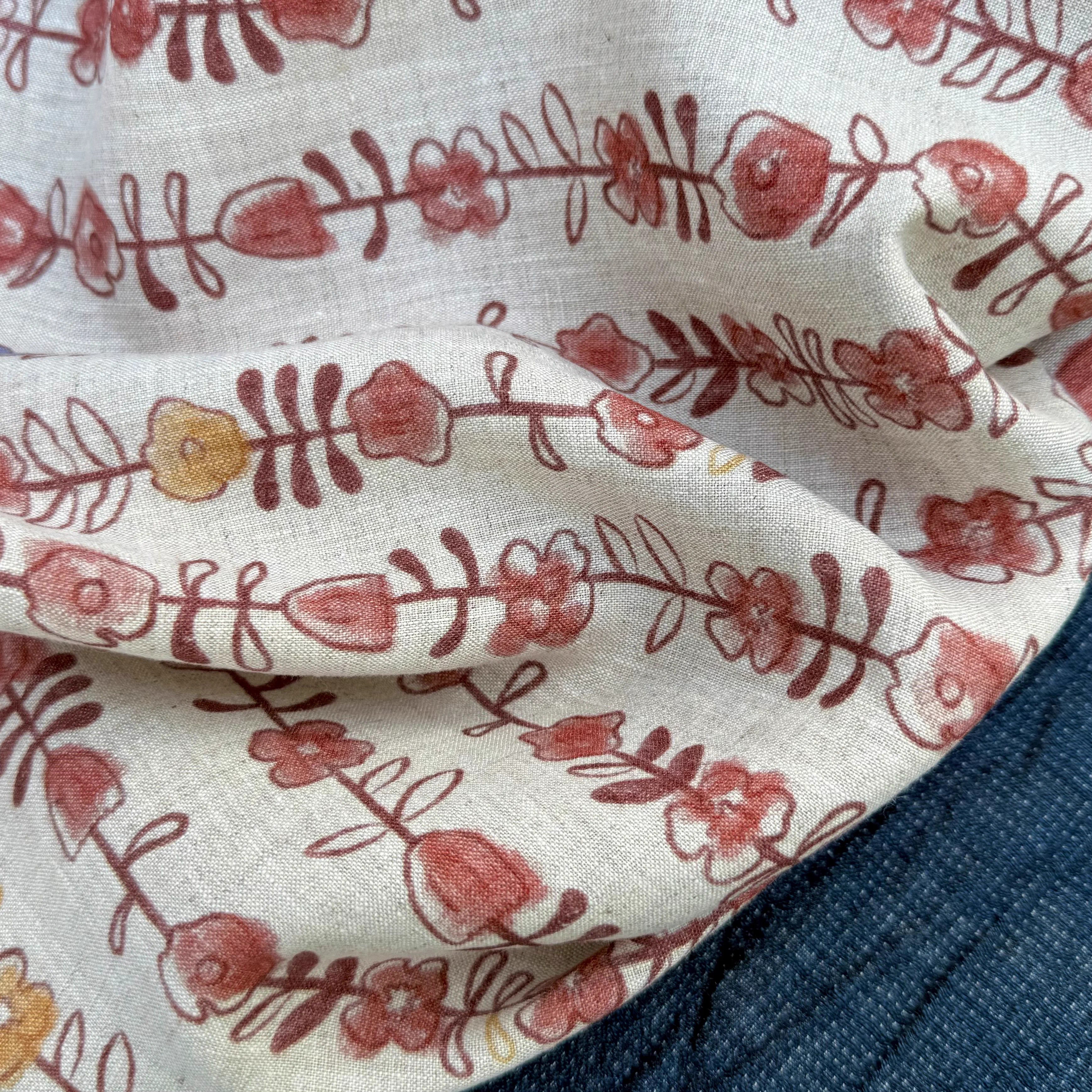 1yard Unique flowers print fab - Linen Shirt Breathable incelemesi ve fiyatı