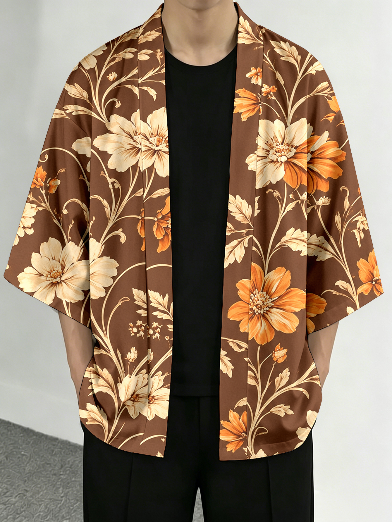 Men's casual top Brown Floral  - Resort Shirt Floral incelemesi ve fiyatı