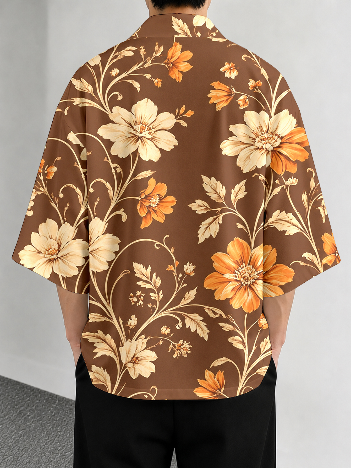Men's casual top Brown Floral  - Resort Shirt Floral incelemesi ve fiyatı