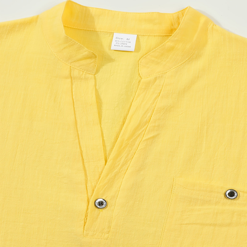 Men's Cotton Linen Henley Shir - Linen Shirt Breathable incelemesi ve fiyatı