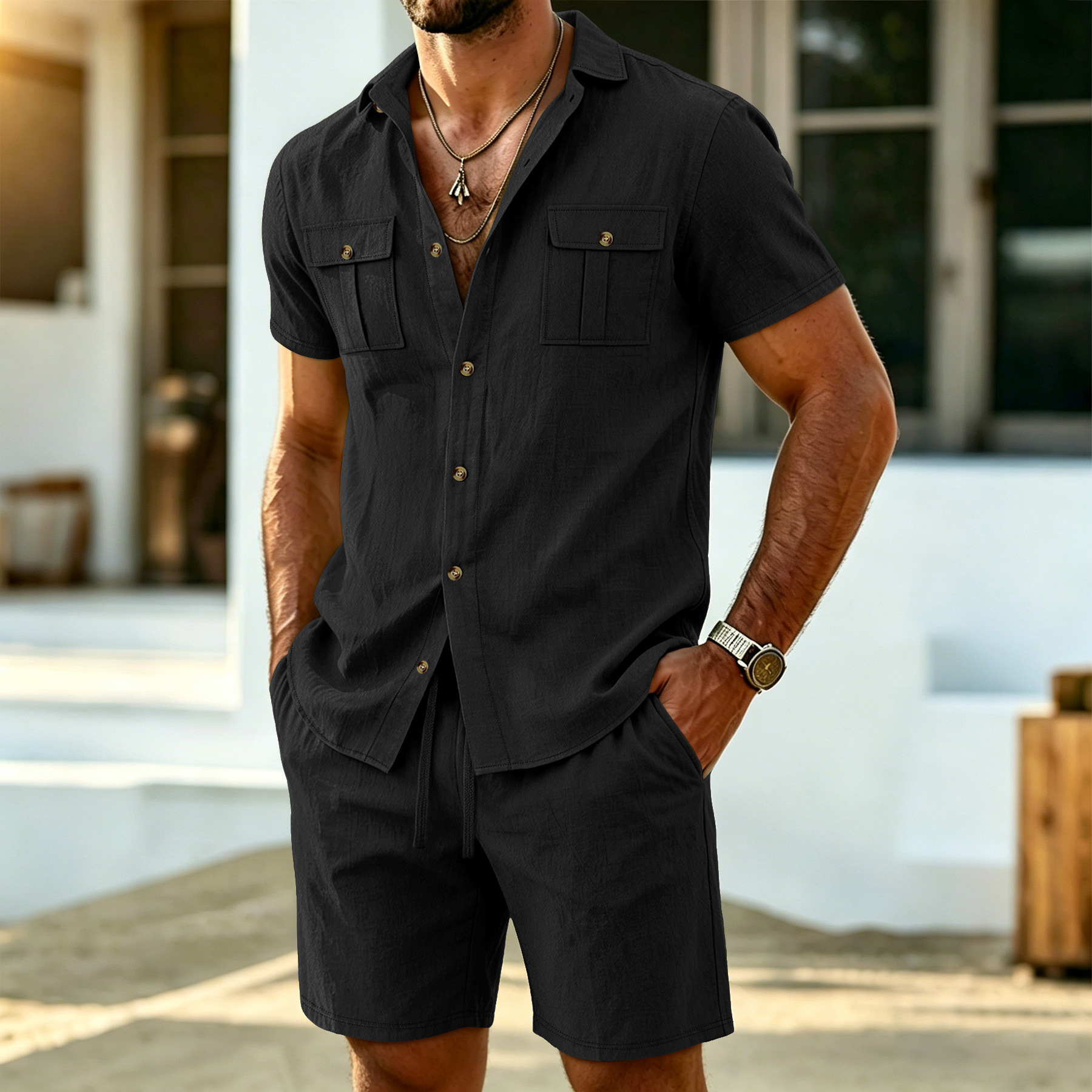 New summer men's linen outdoor - Linen Shirt Breathable incelemesi ve fiyatı