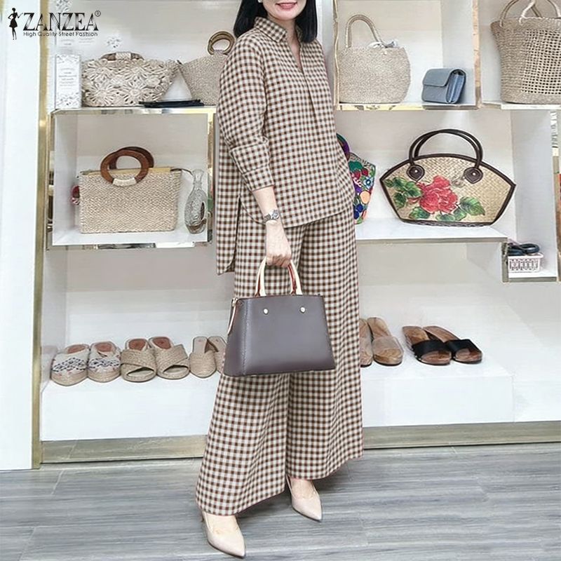 ZANZEA Women's Gingham Pant Su - Shirt Camp Collar incelemesi ve fiyatı