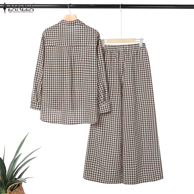 ZANZEA Women's Gingham Pant Su - Shirt Camp Collar incelemesi ve fiyatı