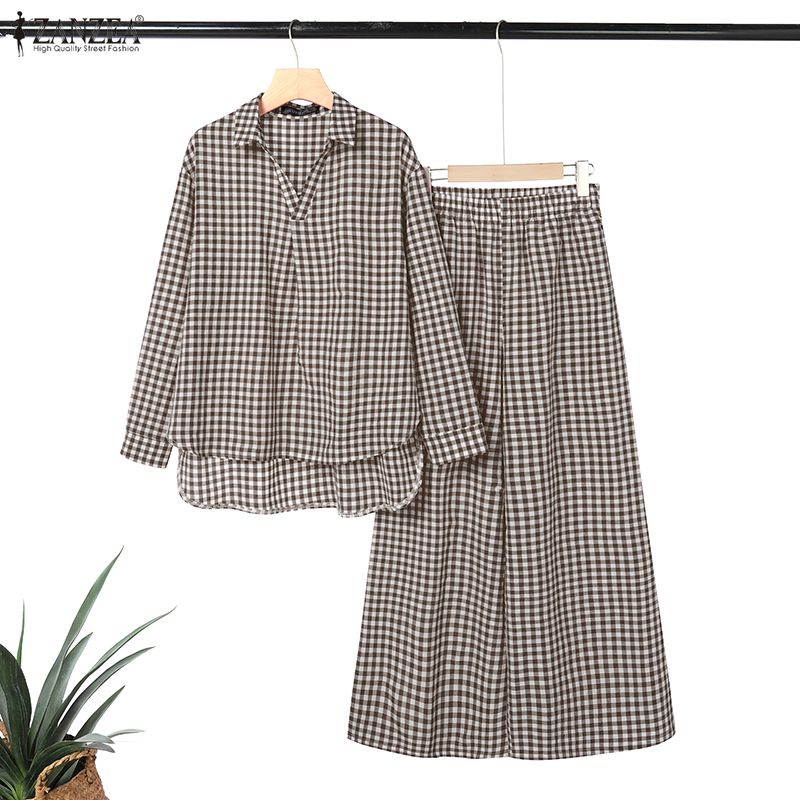 ZANZEA Women's Gingham Pant Su - Shirt Camp Collar incelemesi ve fiyatı