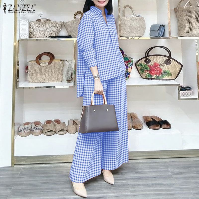 ZANZEA Women's Gingham Pant Su - Shirt Camp Collar incelemesi ve fiyatı