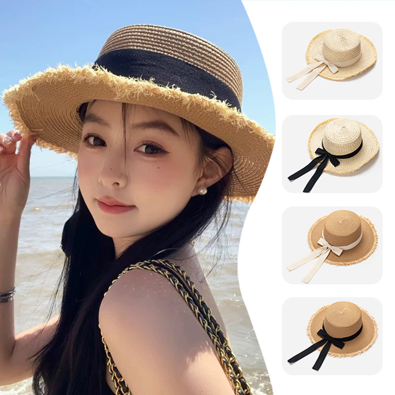 Women Straw Sun Hat Bowknot Su - Packable Hat Nylon incelemesi ve fiyatı