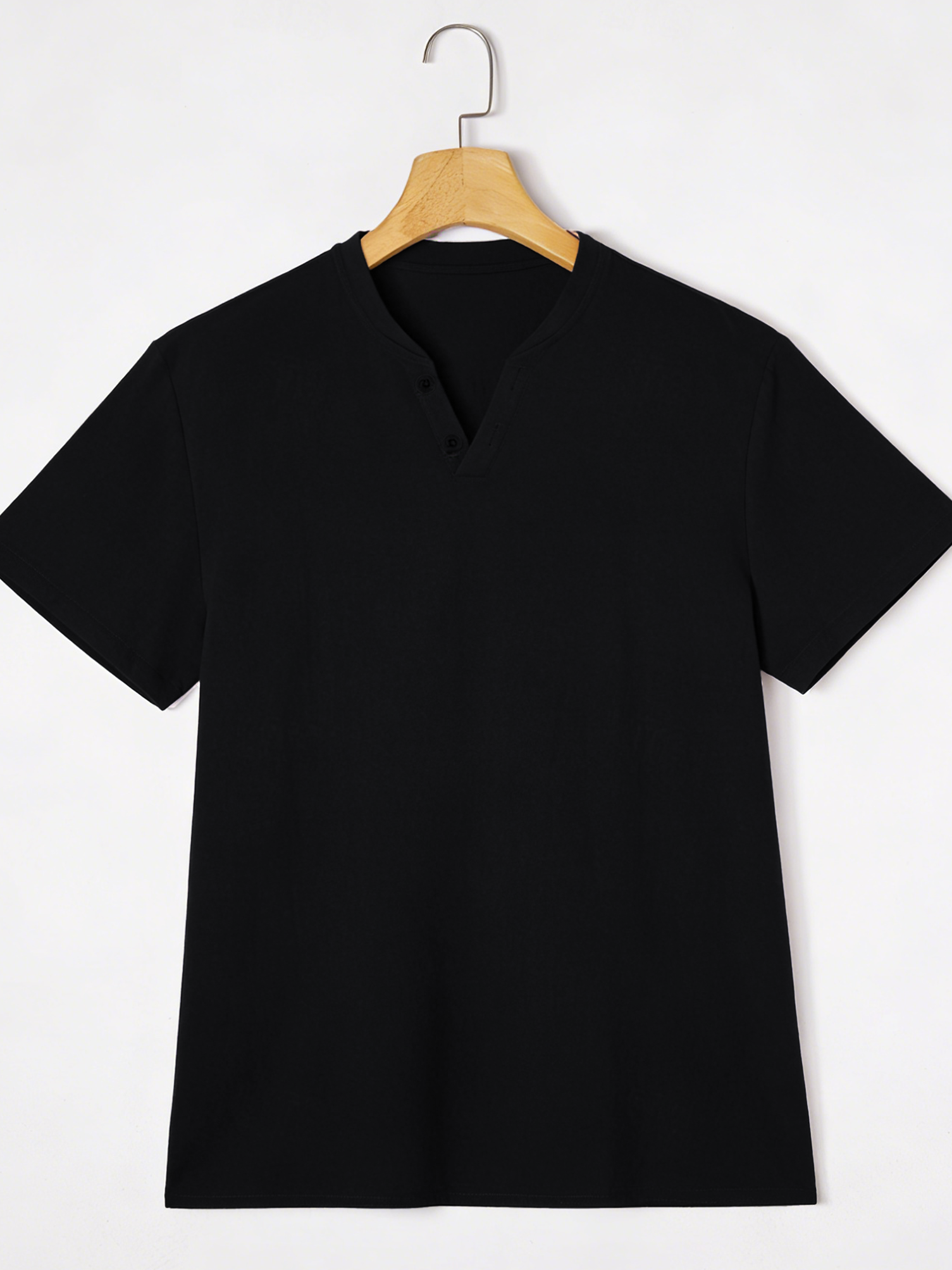 Elegant Black Henley Short-Sle - Linen Shirt Breathable incelemesi ve fiyatı