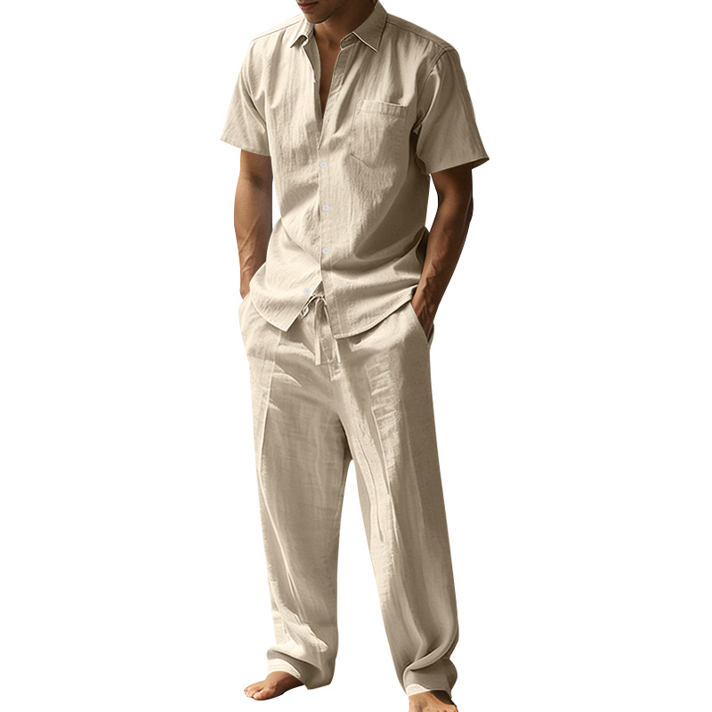 Summer linen lapel short-sleev - Short Linen Drawstring incelemesi ve fiyatı