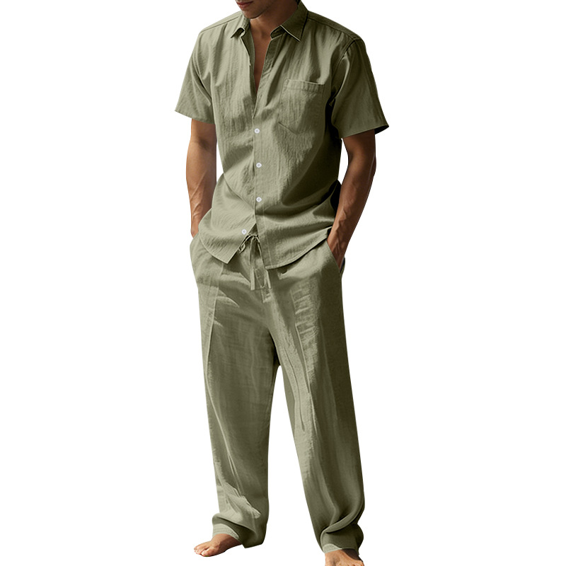 Summer linen lapel short-sleev - Short Linen Drawstring incelemesi ve fiyatı