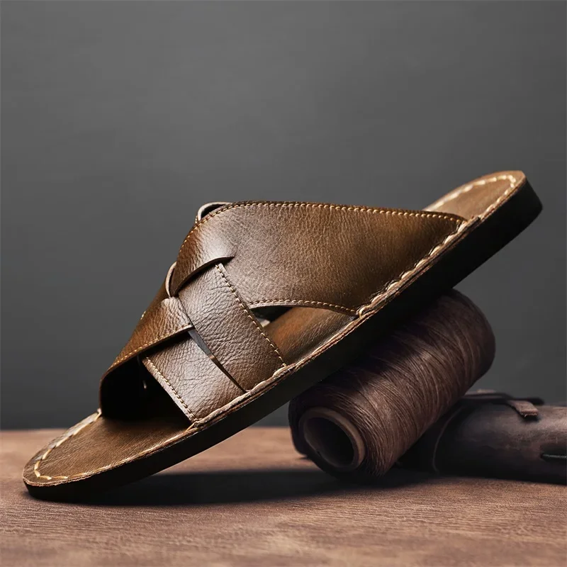 Genuine Leather Men Casual San - Flip Flop Leather Men incelemesi ve fiyatı