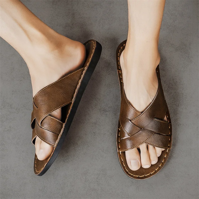 Genuine Leather Men Casual San - Flip Flop Leather Men incelemesi ve fiyatı