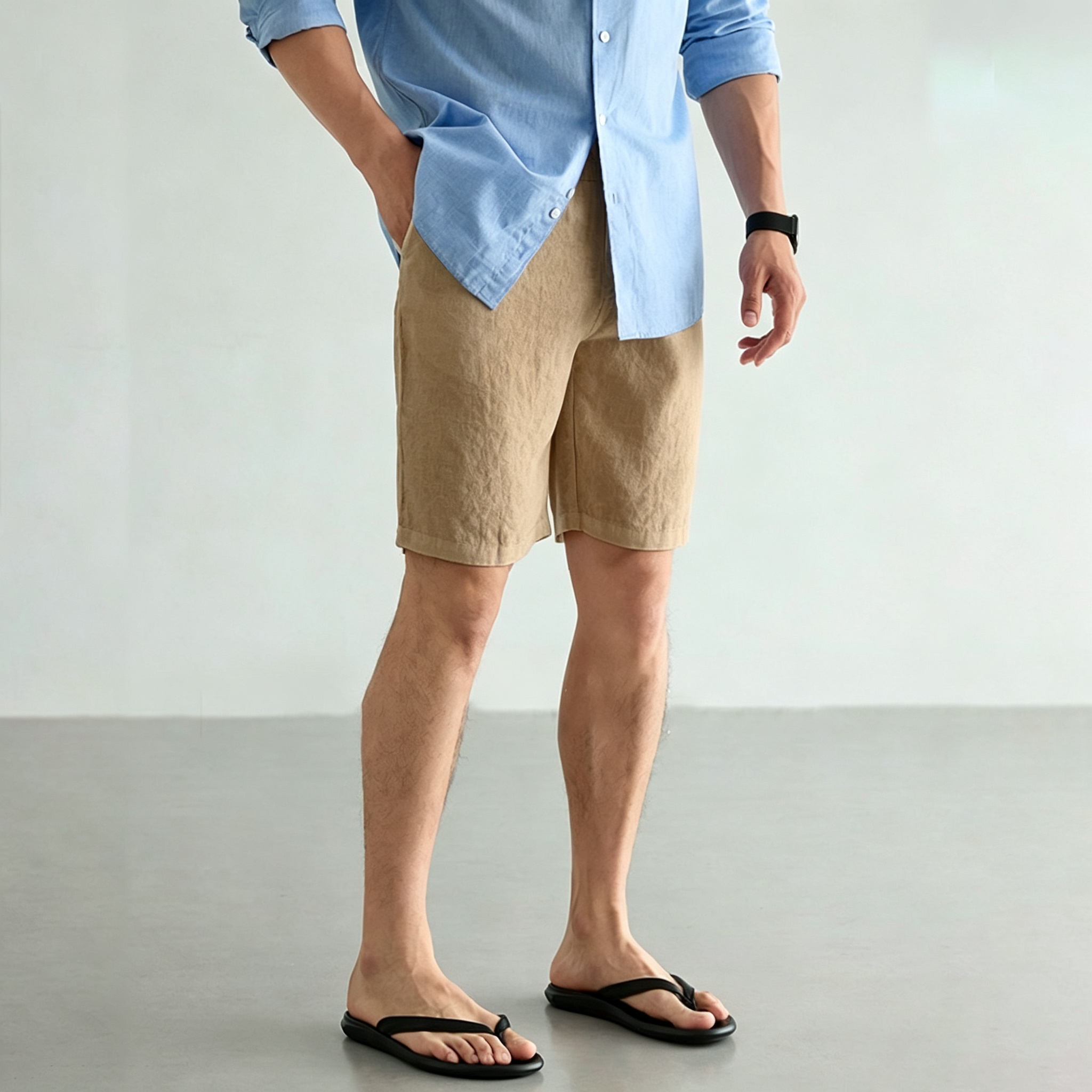 Men's Linen Cotton Shorts Summ - Short Linen Drawstring incelemesi ve fiyatı
