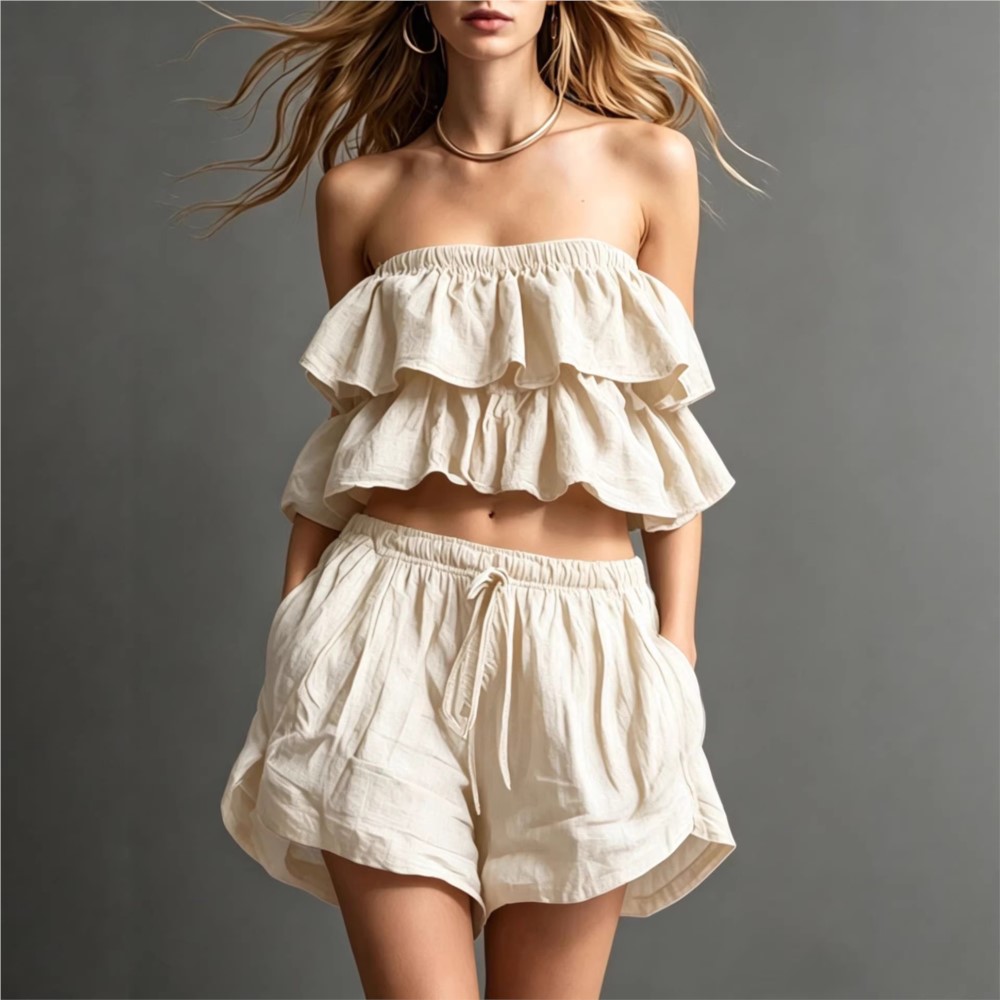 Ruffled Chest-wrapped Short To - Short Linen Drawstring incelemesi ve fiyatı