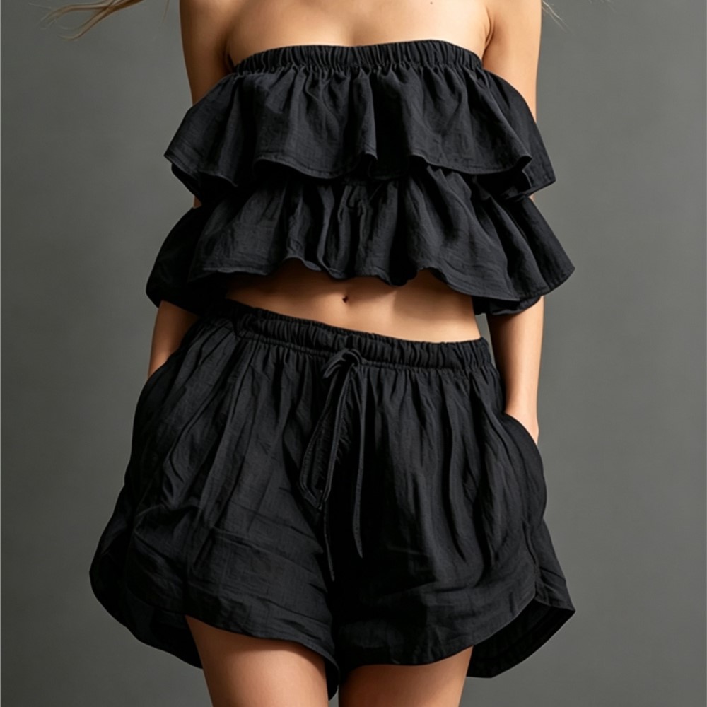Ruffled Chest-wrapped Short To - Short Linen Drawstring incelemesi ve fiyatı