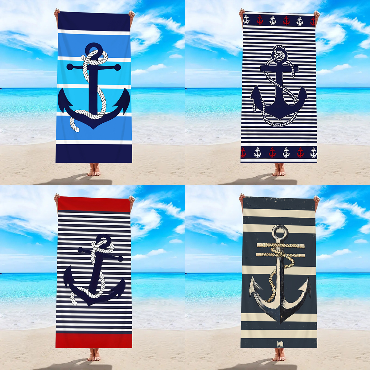 1pc Sea element stripes, boat  - Beach Towel Large incelemesi ve fiyatı