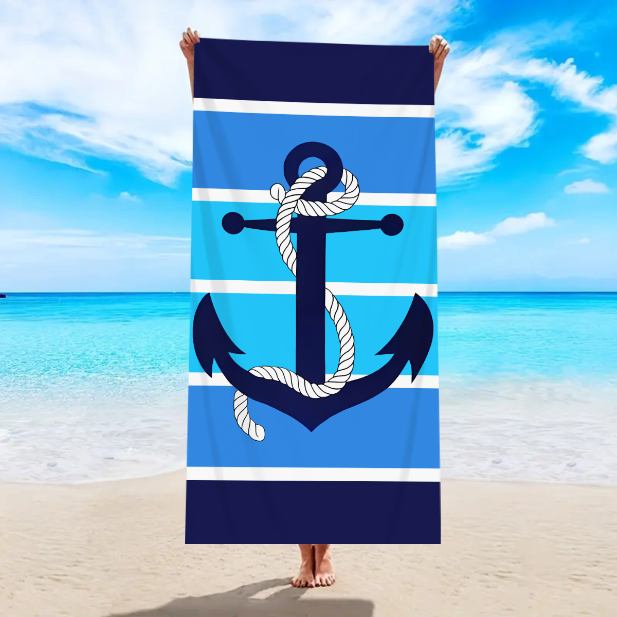 1pc Sea element stripes, boat  - Beach Towel Large incelemesi ve fiyatı