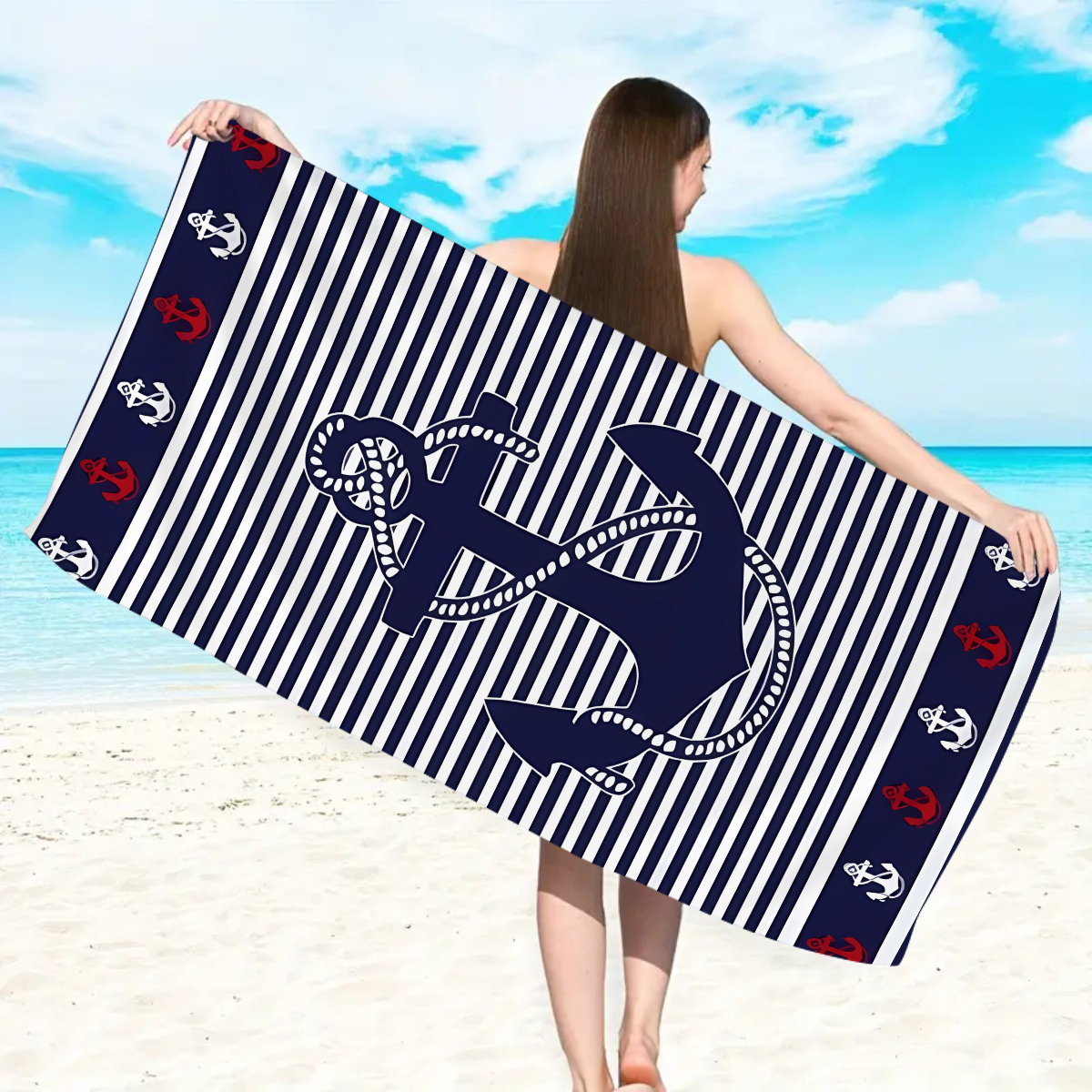 1pc Sea element stripes, boat  - Beach Towel Large incelemesi ve fiyatı