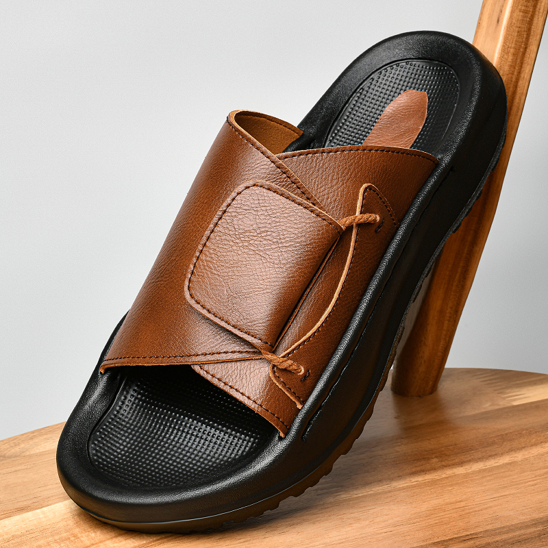 Leather Men's Slippers Slides  - Flip Flop Leather Men incelemesi ve fiyatı