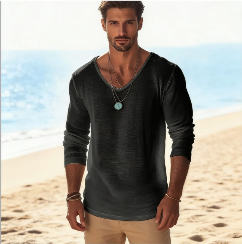 Men's Casual V-Neck Linen Blen - Linen Shirt Breathable incelemesi ve fiyatı