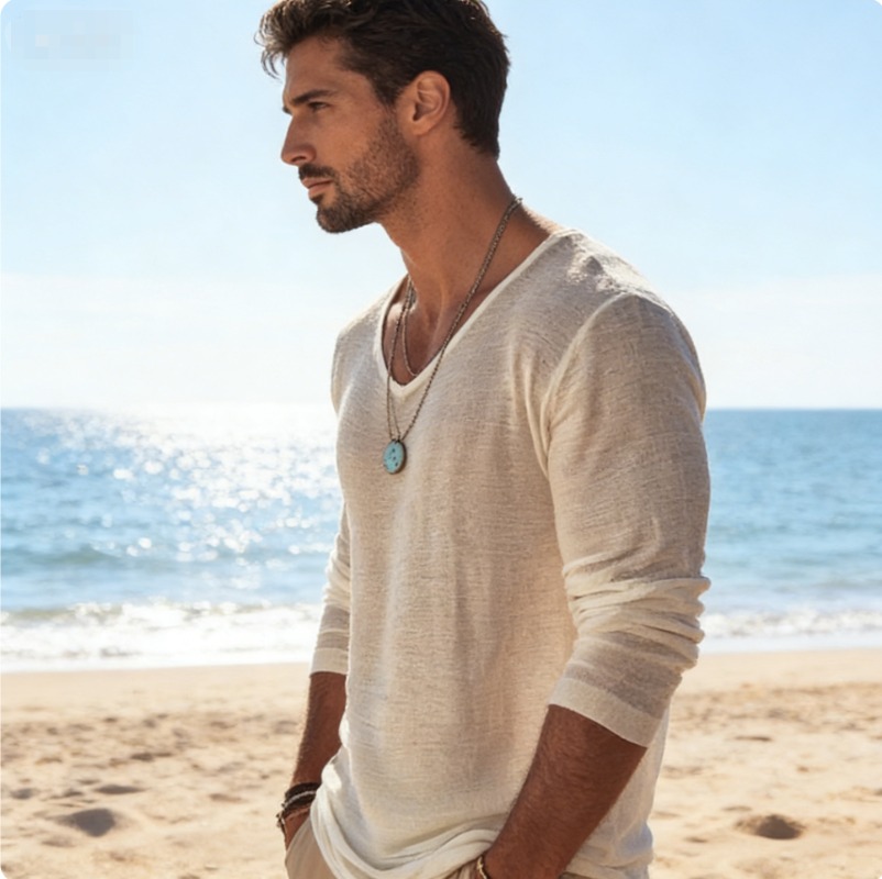 Men's Casual V-Neck Linen Blen - Linen Shirt Breathable incelemesi ve fiyatı