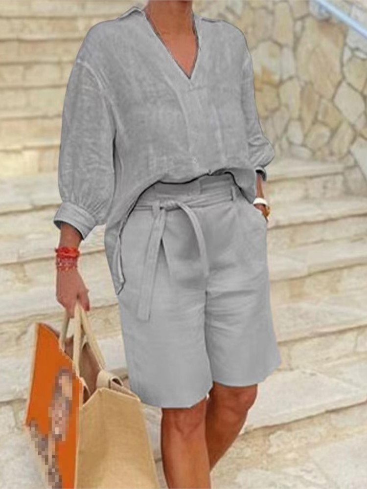 Women Suits Elegant Style Two  - Linen Shirt Breathable incelemesi ve fiyatı