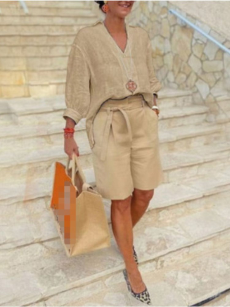 Women Suits Elegant Style Two  - Linen Shirt Breathable incelemesi ve fiyatı