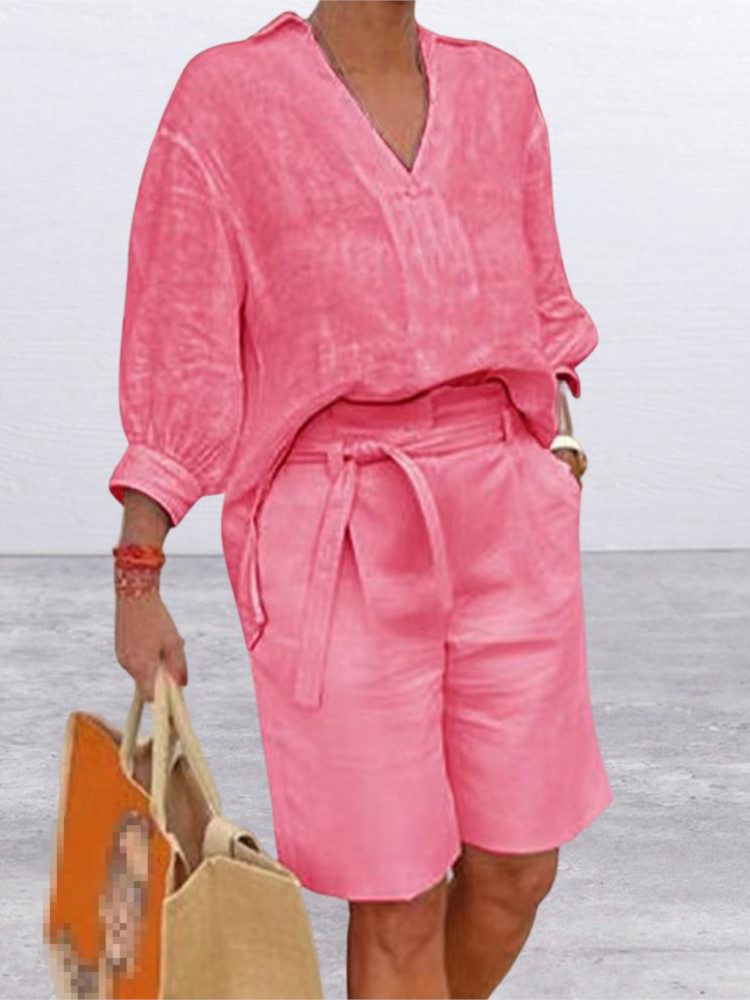 Women Suits Elegant Style Two  - Linen Shirt Breathable incelemesi ve fiyatı