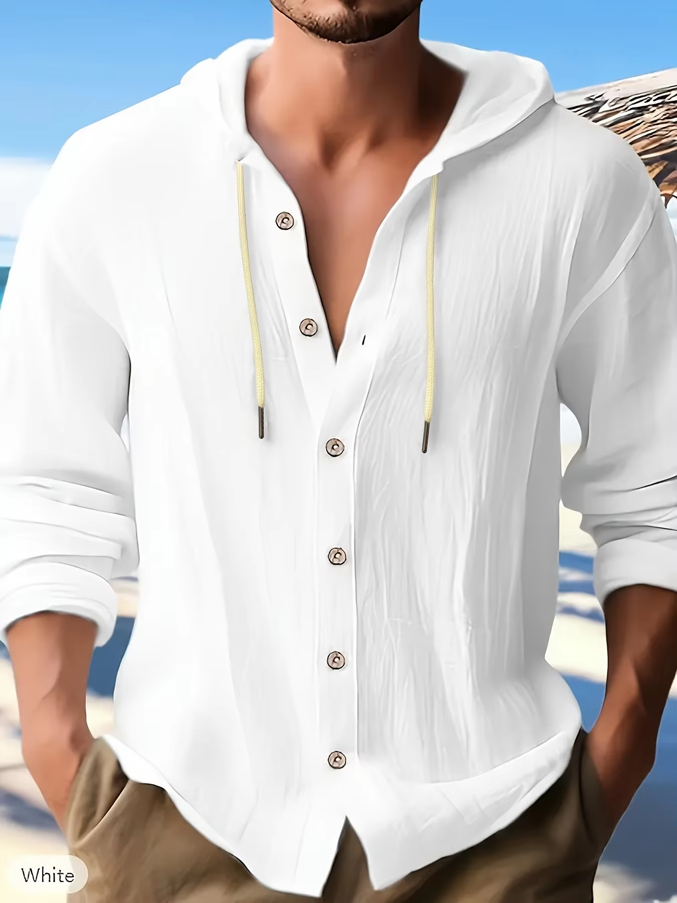 Loose Men's Solid Color Breath - Linen Shirt Breathable incelemesi ve fiyatı