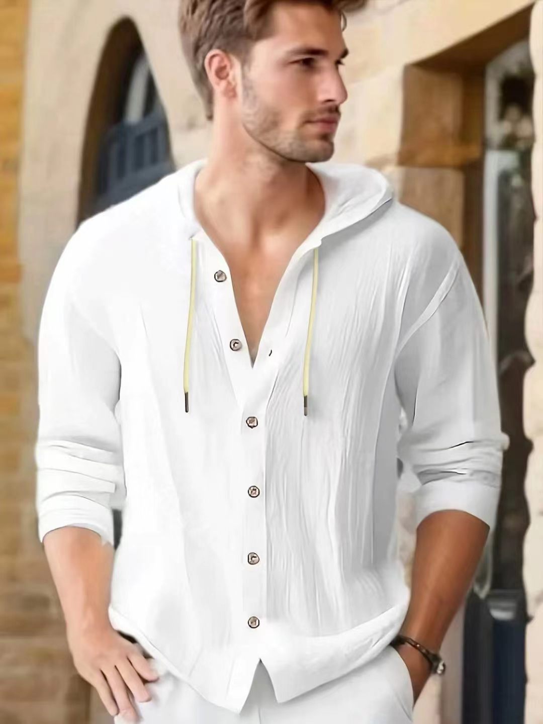 Loose Men's Solid Color Breath - Linen Shirt Breathable incelemesi ve fiyatı