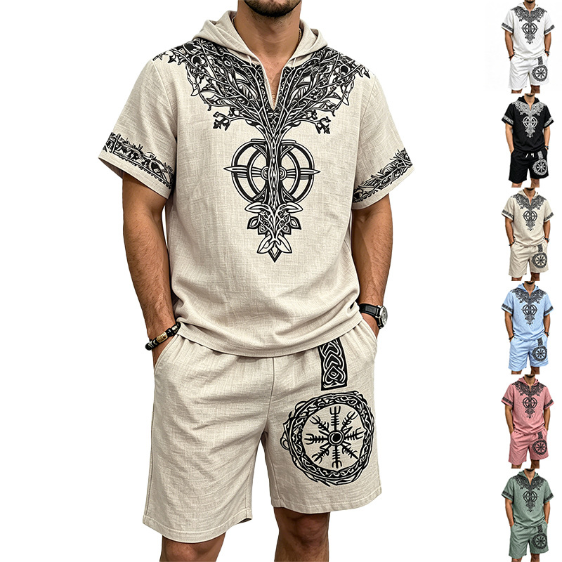 Men Linen Look Viking Tree Pri - Short Linen Drawstring incelemesi ve fiyatı