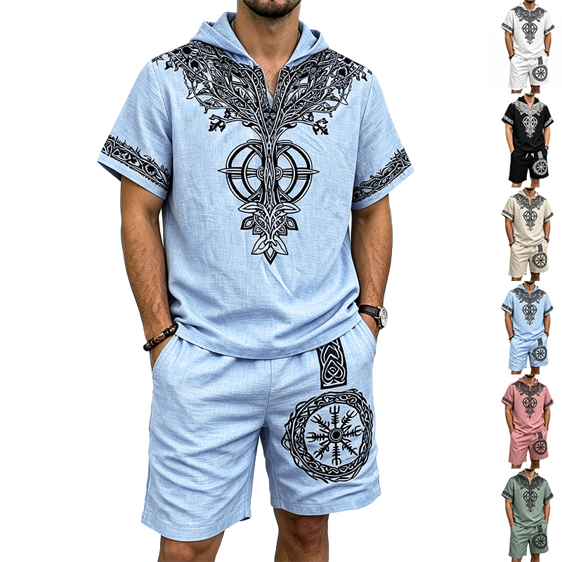 Men Linen Look Viking Tree Pri - Short Linen Drawstring incelemesi ve fiyatı