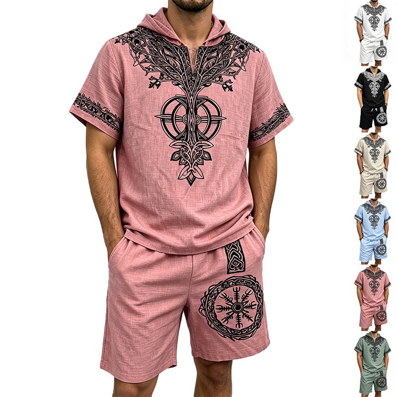 Men Linen Look Viking Tree Pri - Short Linen Drawstring incelemesi ve fiyatı